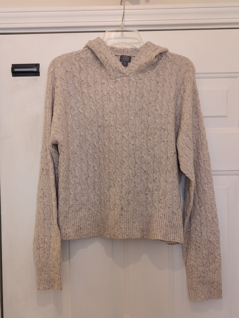 Auden Luxury Collection Heather Oat Cable Knit Hooded Sweater, Size Medium